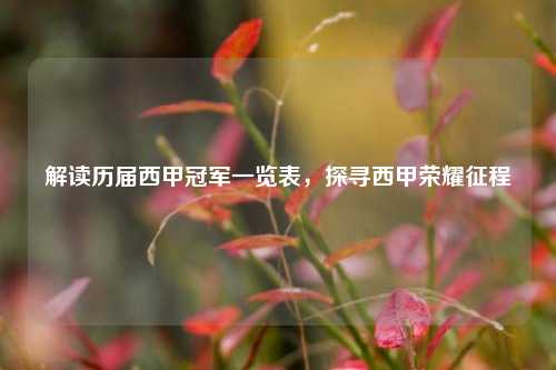 解读历届西甲冠军一览表，探寻西甲荣耀征程