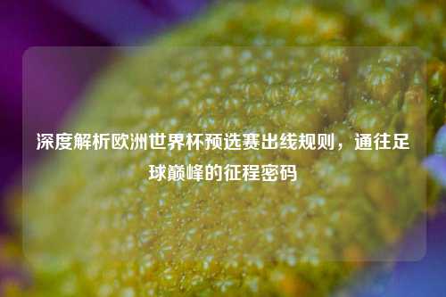 深度解析欧洲世界杯预选赛出线规则，通往足球巅峰的征程密码