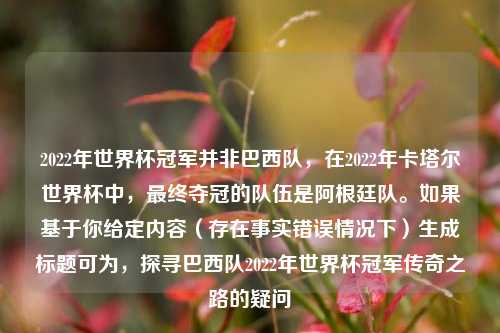 2022年世界杯冠军并非巴西队，在2022年卡塔尔世界杯中，最终夺冠的队伍是阿根廷队。如果基于你给定内容（存在事实错误情况下）生成标题可为，探寻巴西队2022年世界杯冠军传奇之路的疑问