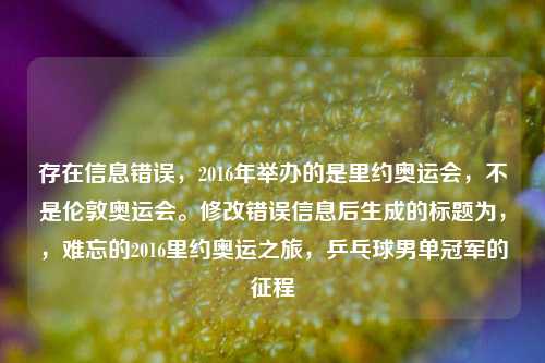 存在信息错误，2016年举办的是里约奥运会，不是伦敦奥运会。修改错误信息后生成的标题为，，难忘的2016里约奥运之旅，乒乓球男单冠军的征程