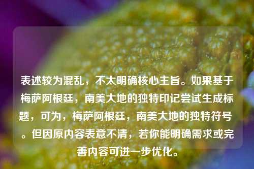 表述较为混乱，不太明确核心主旨。如果基于梅萨阿根廷，南美大地的独特印记尝试生成标题，可为，梅萨阿根廷，南美大地的独特符号 。但因原内容表意不清，若你能明确需求或完善内容可进一步优化。