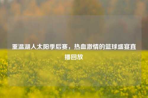 重温湖人太阳季后赛，热血激情的篮球盛宴直播回放