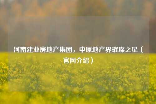 河南建业房地产集团，中原地产界璀璨之星（官网介绍）